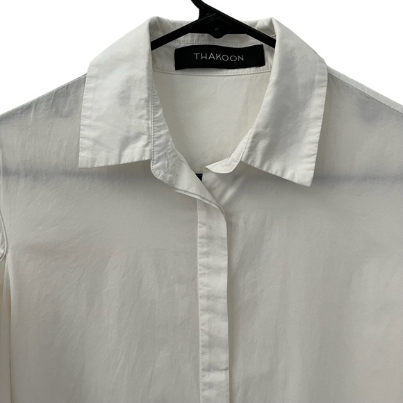 Thakoon Cotton Shirting Long Sleeve Cold Shoulder Button Down Shirt Dress Sz 10 - Picture 10 of 12